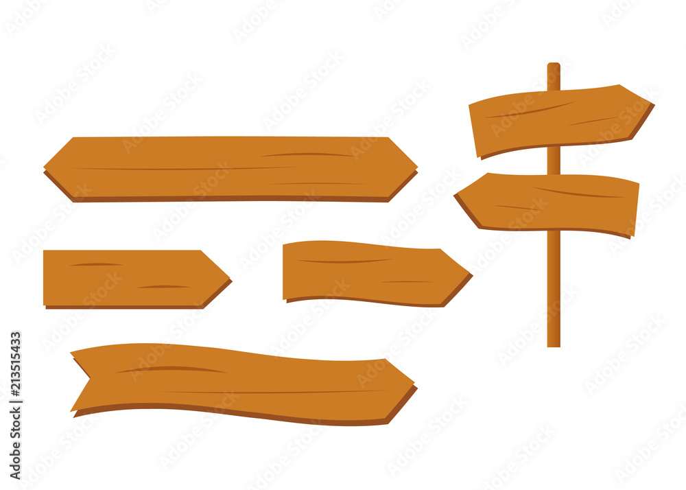 Cartoon wooden plank signs. Wooden sign vector. Retro western signs with empty space on wood Cartoon wooden plank signs. Wooden sign vector. Retro western signs with empty space on wood