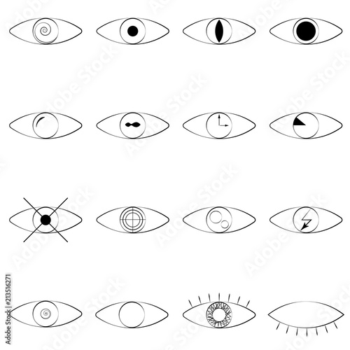Eye line icon. Human organ of sight in different positions, visual system in graphic design. Vector line art eye illustration.