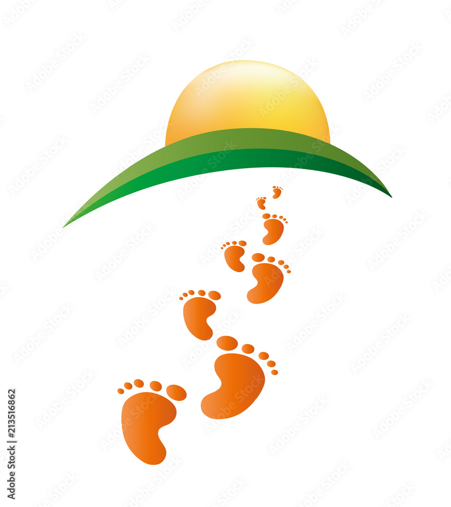Concept abstract logo vector human footprints walking moving away towards the horizon Concept abstract logo vector human footprints walking moving away towards the horizon