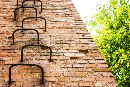 Stairs on a brick wall