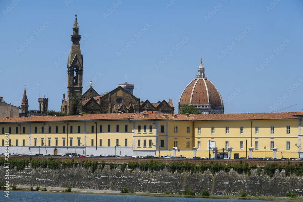 Florence, Italy - June, 2, 2018: embankment of Arno river in Florence