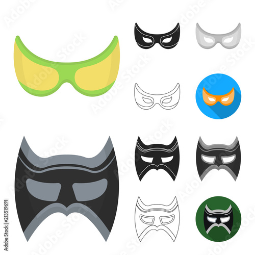 Carnival mask cartoon,black,flat,monochrome,outline icons in set collection for design.Mask on the eyes and face vector symbol stock web illustration.