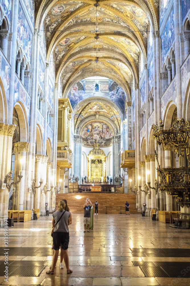 Parma, Italy - July, 9, 2018: interior of Parma Cathedral in Parma, Italy