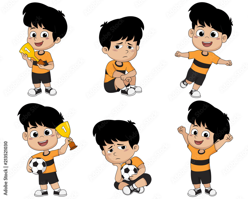 Set of kid, winning the championship and defeat in the competition. Set of kid, winning the championship and defeat in the competition.