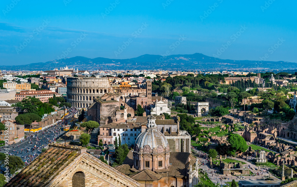  View of  Colosseum and Roman Forum  in Rome.