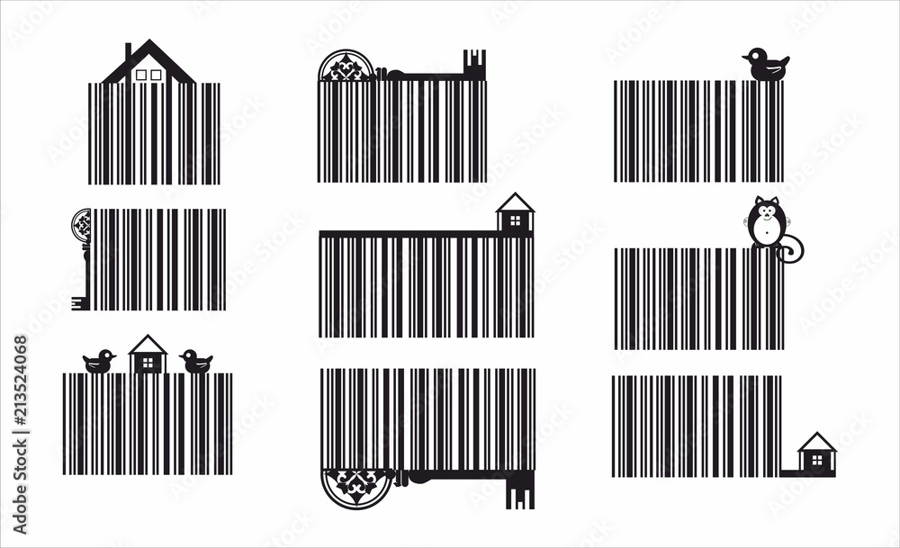 Decorative barcode set with eco elements Decorative barcode set with eco elements