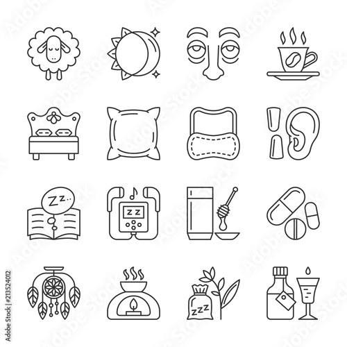 Insomnia thin line icon set editable stroke