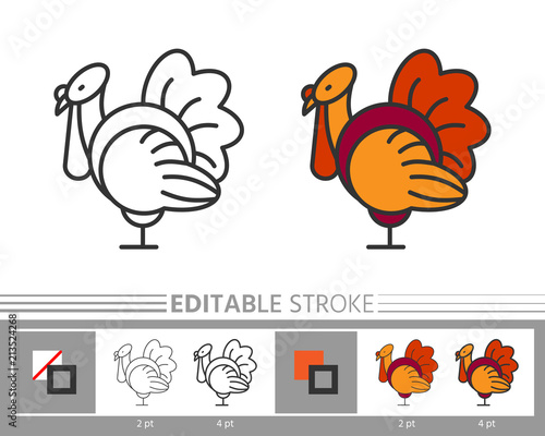 Thanksgiving day turkey line icon editable stroke