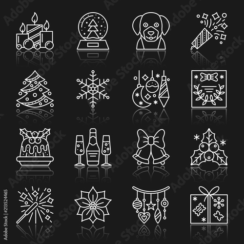 New Year christmas thin line vector icon set