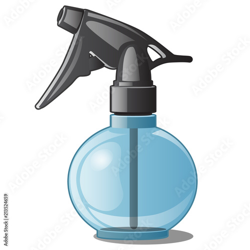 Plastic bottle with sprayer isolated on white background. Tools for home care, hygienic and sanitary cleanliness, indoor plants and flowers. Vector illustration.