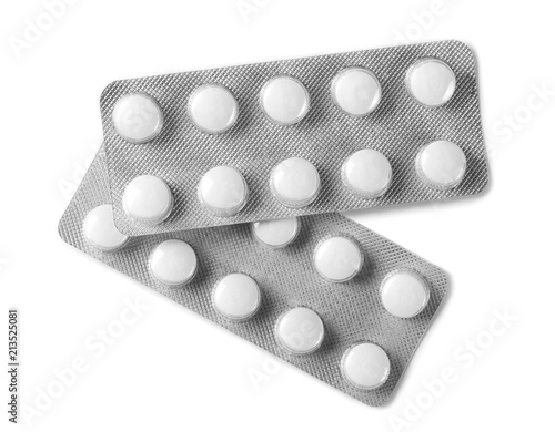 Konstfotografi Tablets in strip isolated on white, top view