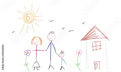 famiglia, disegno, infanzia, disegno 