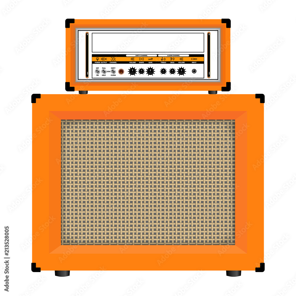 Realistic classic guitar amplifier with cabinet speaker, vector illustration Realistic classic guitar amplifier with cabinet speaker, vector illustration