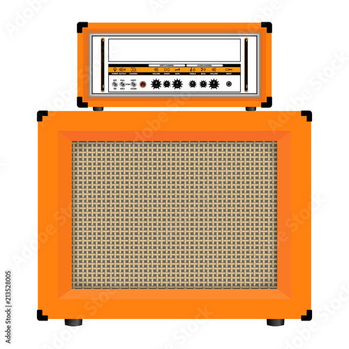 Realistic classic guitar amplifier with cabinet speaker, vector illustration