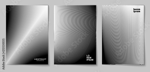 Set of vertical abstract backgrounds with halftone pattern in black and white colors. Design template of flyer, banner, cover, poster in A4 size. Vector 
