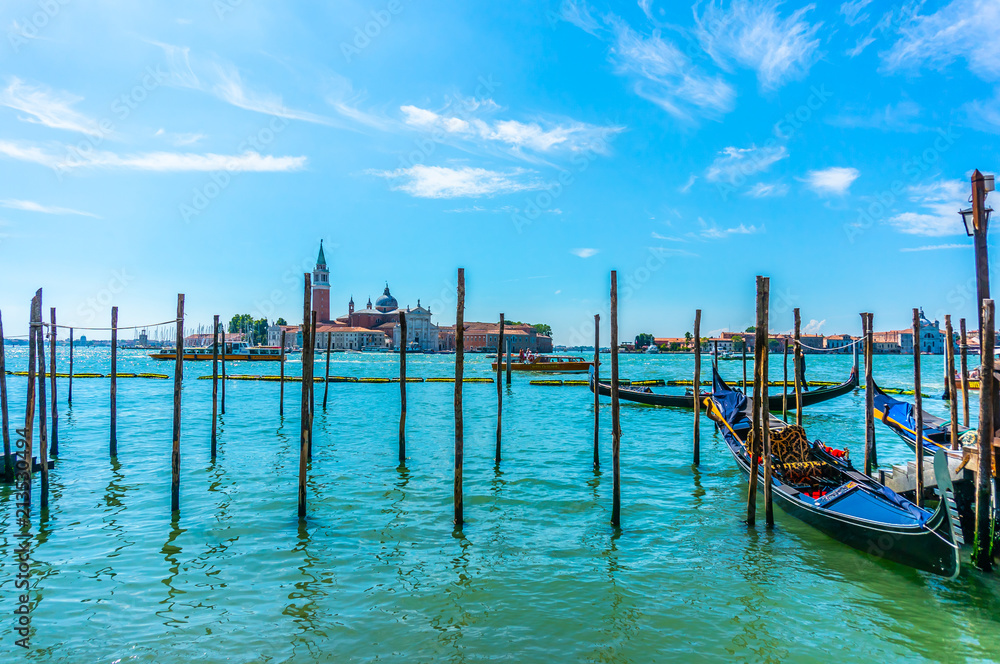 Gondolas in Traghetto Gondole Molo in Venice, Italy