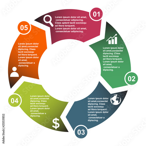 5 step vector element in five colors with labels, infographic diagram. Business concept of 5 steps or options with empty