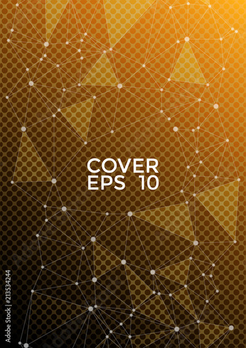 Global network connection geometric grid. Network nodes information technology concept. Vector cover page layout. 