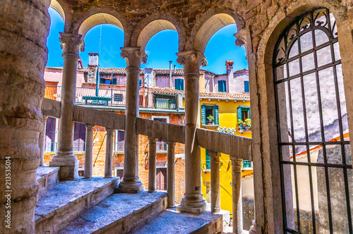 Stairwell of Scala Contarini del Bovolo in Venice, Italy