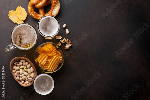 Lager beer and snacks