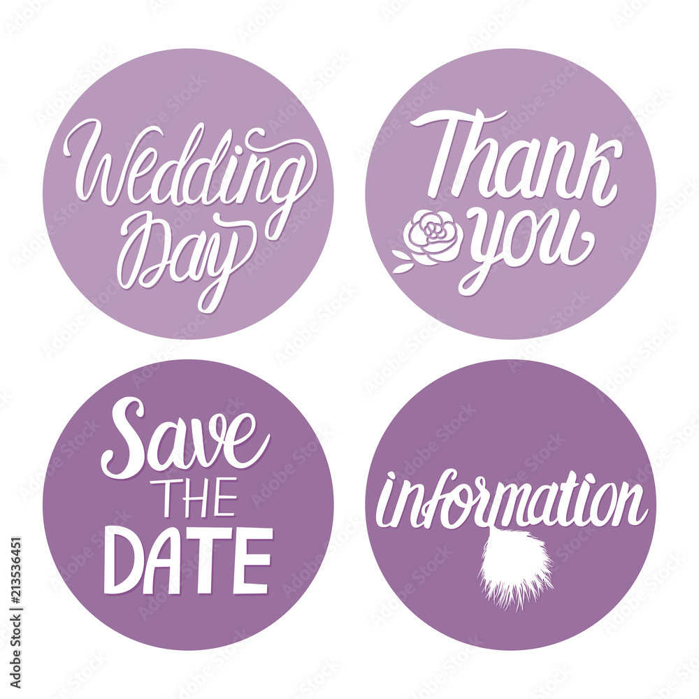 Set Vector white inscription lettering calligraphy on trend color lavender circle shape sign Set Vector white inscription lettering calligraphy on trend color lavender circle shape sign