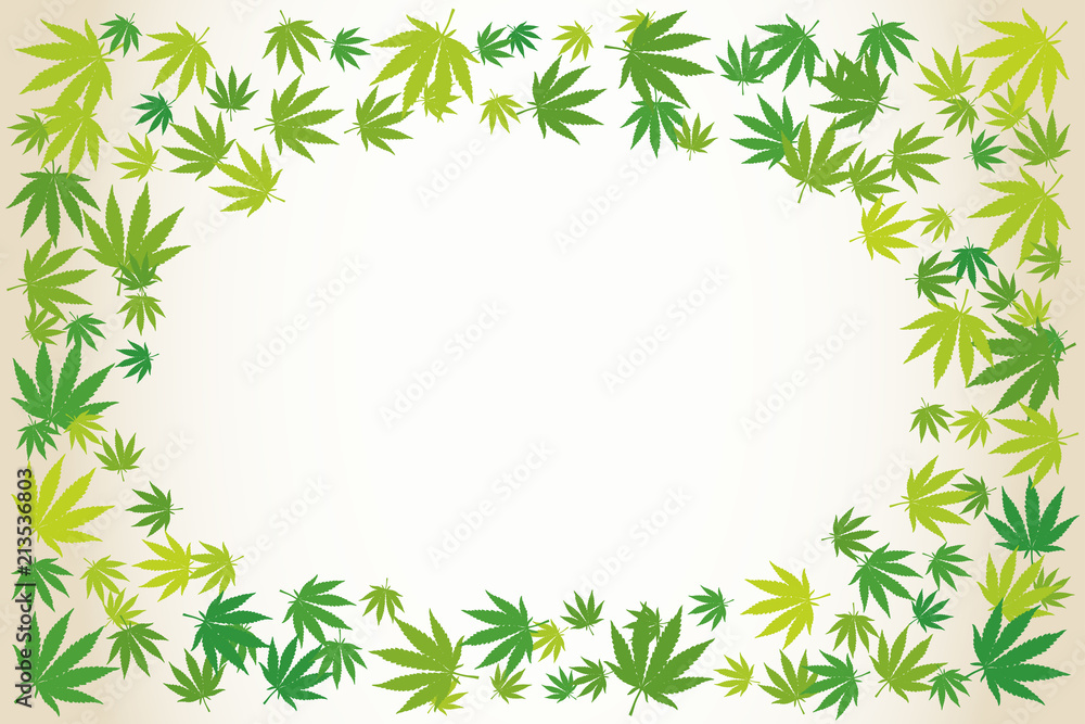 Hand drawn marijuana leaves frame background