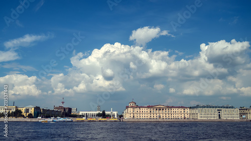 Panorama of the beautiful embankment of Neva river in Saint Petersburg Russia. © SergeyGrin