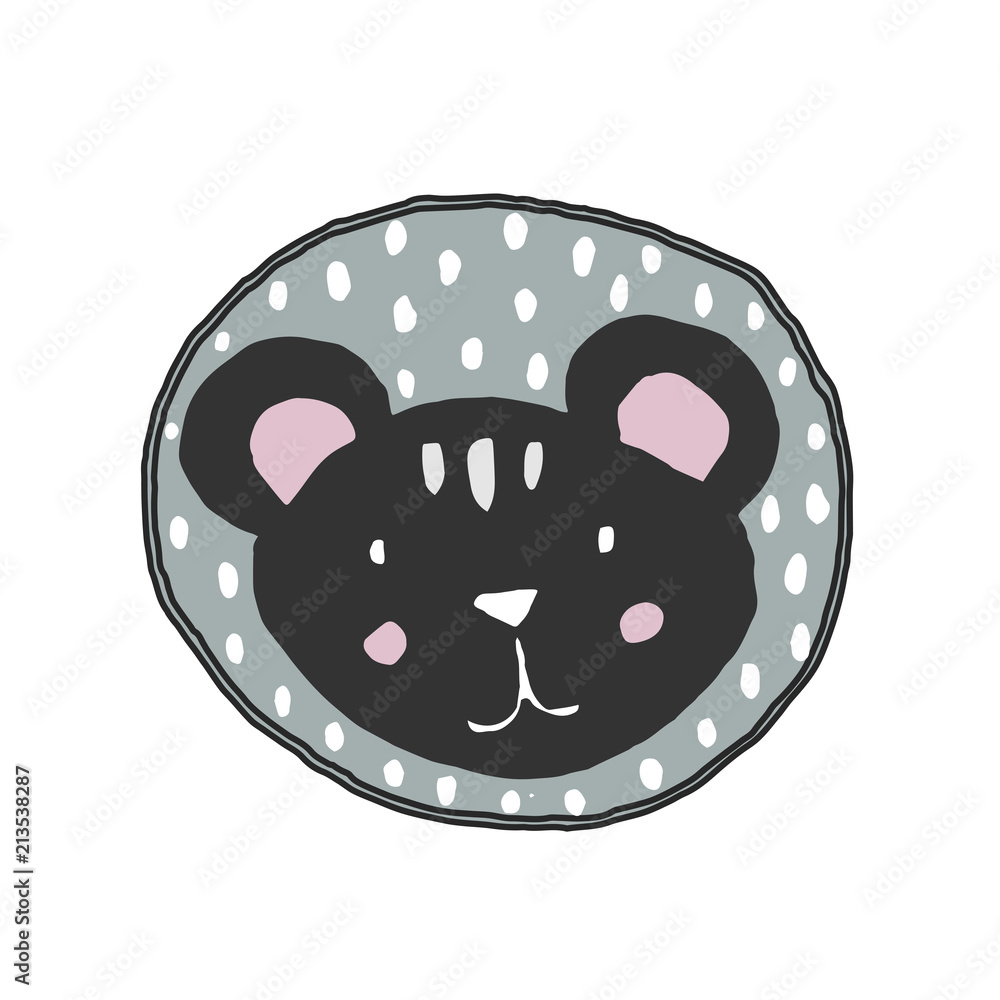 Fototapeta premium Cartoon cute mouse in scandinavian style. Kid illustration for book, textile or fabric