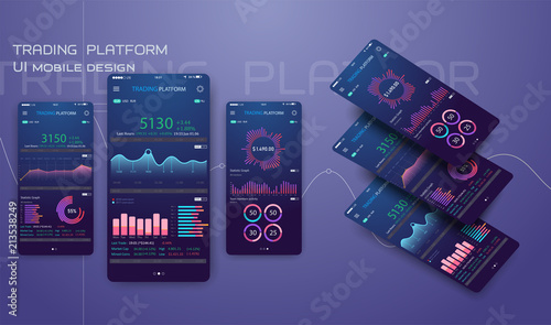 Trade exchange app on phone screen. Mobile banking cryptocurrency ui. Online stock trading interface vector . Illustration of mobile banking crypto currency, bitcoin and dollar 