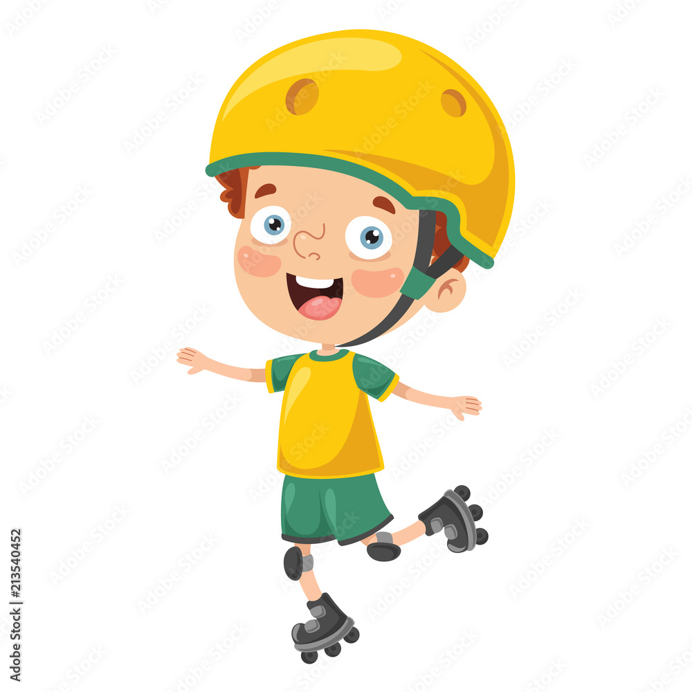 Vector Illustration Of Kid Roller Skating