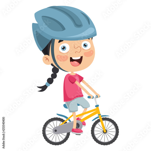 Vector Illustration Of Kid Riding Bike	