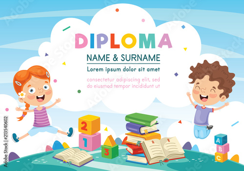 Vector Illustration Of Preschool Kids Diploma