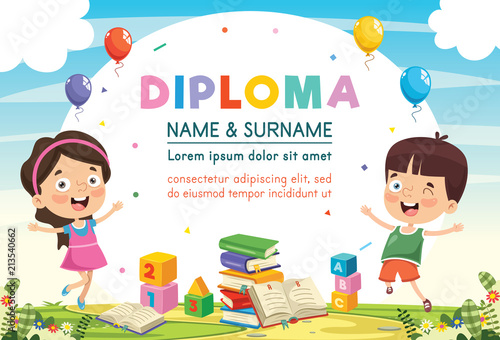 Vector Illustration Of Preschool Kids Diploma