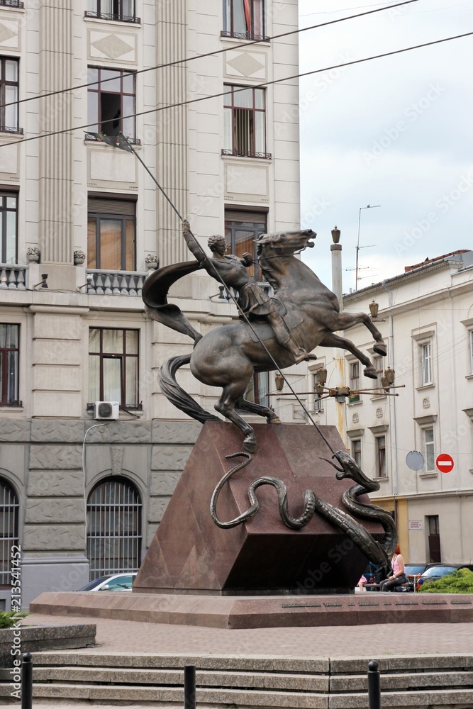 The Monument of Saint George killing the dragon, Lviv, Ukraine