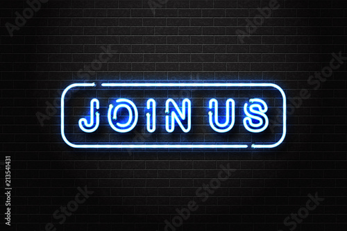 Vector realistic isolated neon sign of Join Us lettering logo for decoration and covering on the wall background. Concept of hiring and cv.