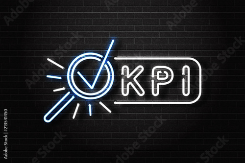 Vector realistic isolated neon sign of KPI logo for decoration and covering on the wall background. Concept of key performance indicator.