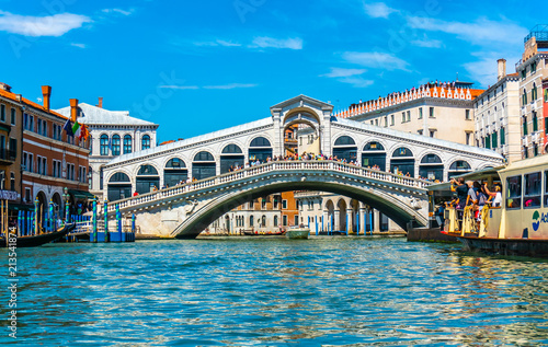 Rialto Bridge View from Canal in Venice, Italy