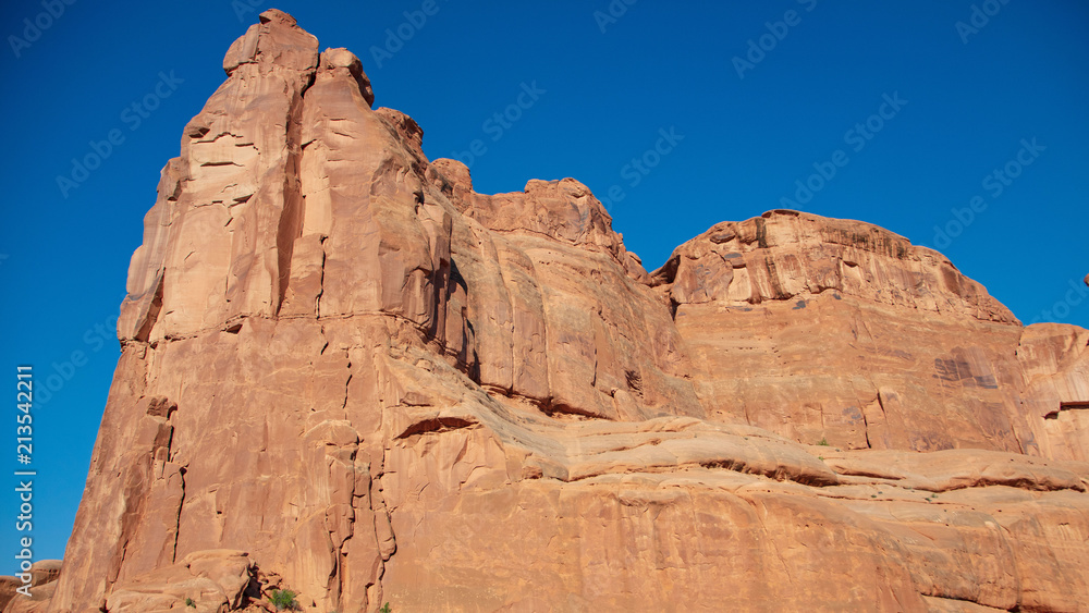 Detail view of the red slickrock strata found along the Park Avenue Trail in Arches National Park