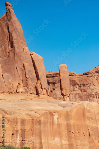Study of a freestanding spire of red slickrock strata found along the Park Avenue Trail in Arches National Park