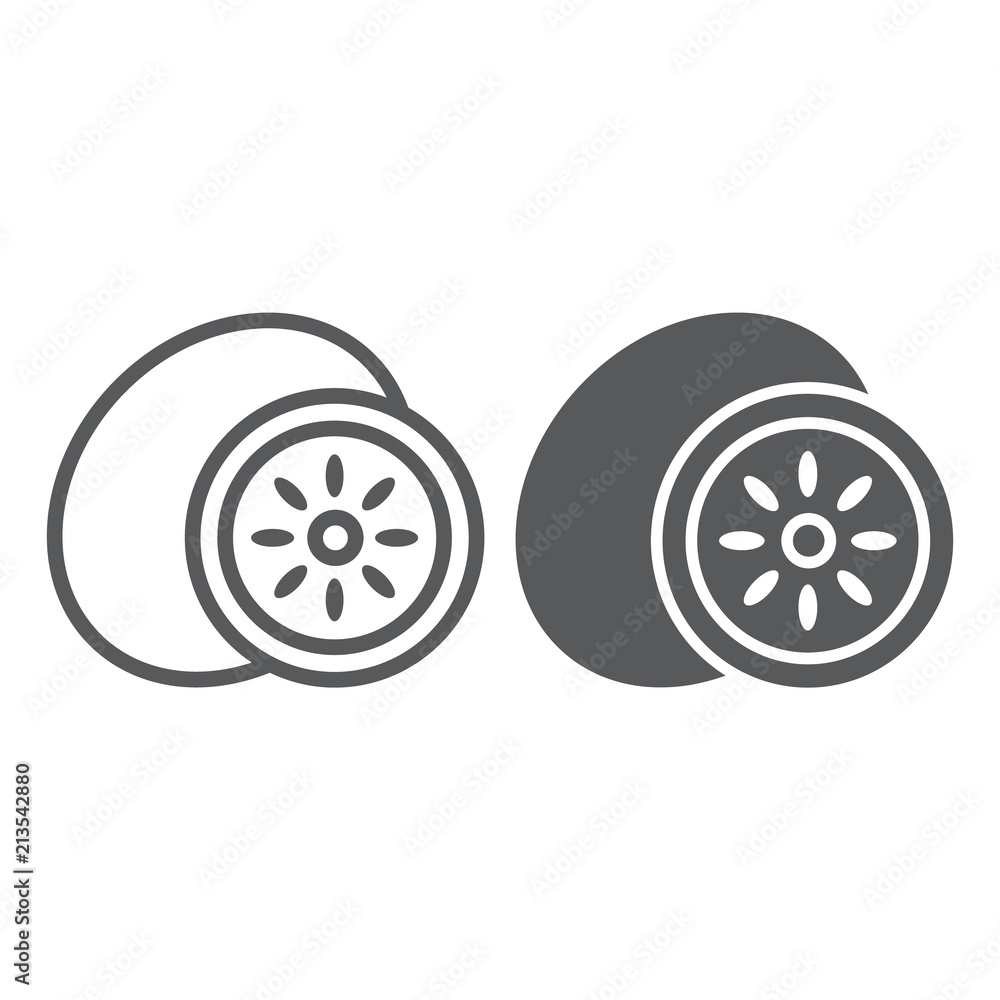 Kiwi line and glyph icon, fruit and vitamin, tropical sign, vector graphics, a linear pattern on a white background, eps 10. Kiwi line and glyph icon, fruit and vitamin, tropical sign, vector graphics, a linear pattern on a white background, eps 10.