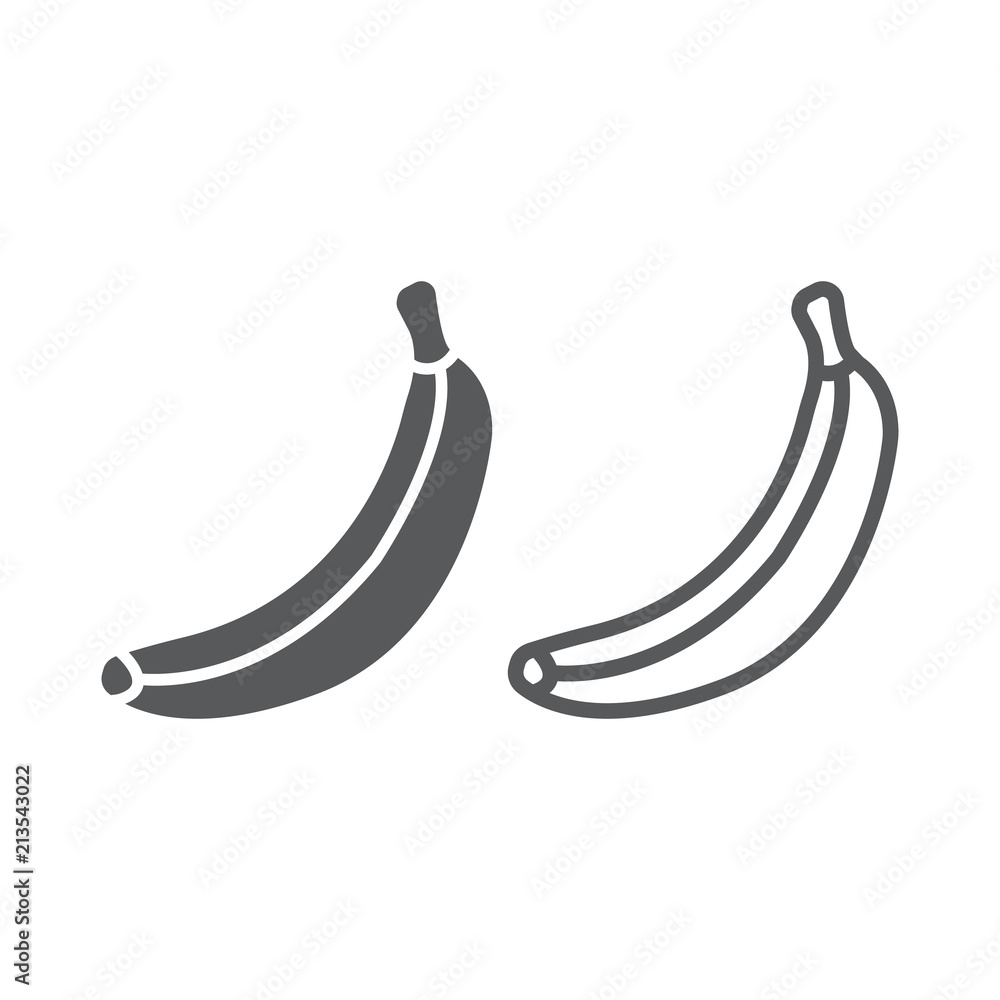Banana line and glyph icon, fruit and vitamin, tropical sign, vector graphics, a linear pattern on a white background, eps 10. Banana line and glyph icon, fruit and vitamin, tropical sign, vector graphics, a linear pattern on a white background, eps 10.