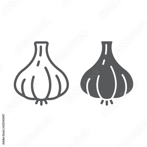 Garlic line and glyph icon, vegetable and diet, vegetarian sign, vector graphics, a linear pattern on a white background, eps 10.
