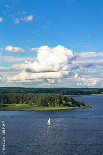 Fototapeta Naklejka Na Ścianę i Meble -  Small sailing boat on the lake Seliger, Tver region.