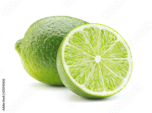 ripe green lime fruit isolated on white background