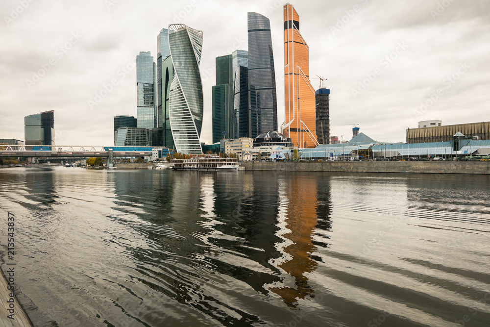 MOSCOW, RUSSIA - OCTOBER 24, 2017: Modern skyscrapers of the Moscow International Business Centre MIBC on the Moscow river embankment.