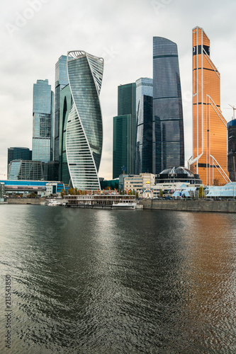 MOSCOW, RUSSIA - OCTOBER 24, 2017: Modern skyscrapers of the Moscow International Business Centre MIBC on the Moscow river embankment.