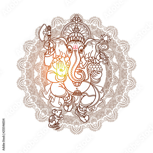 Hindu God Ganesha. Hand drawn tribal style. Vector.