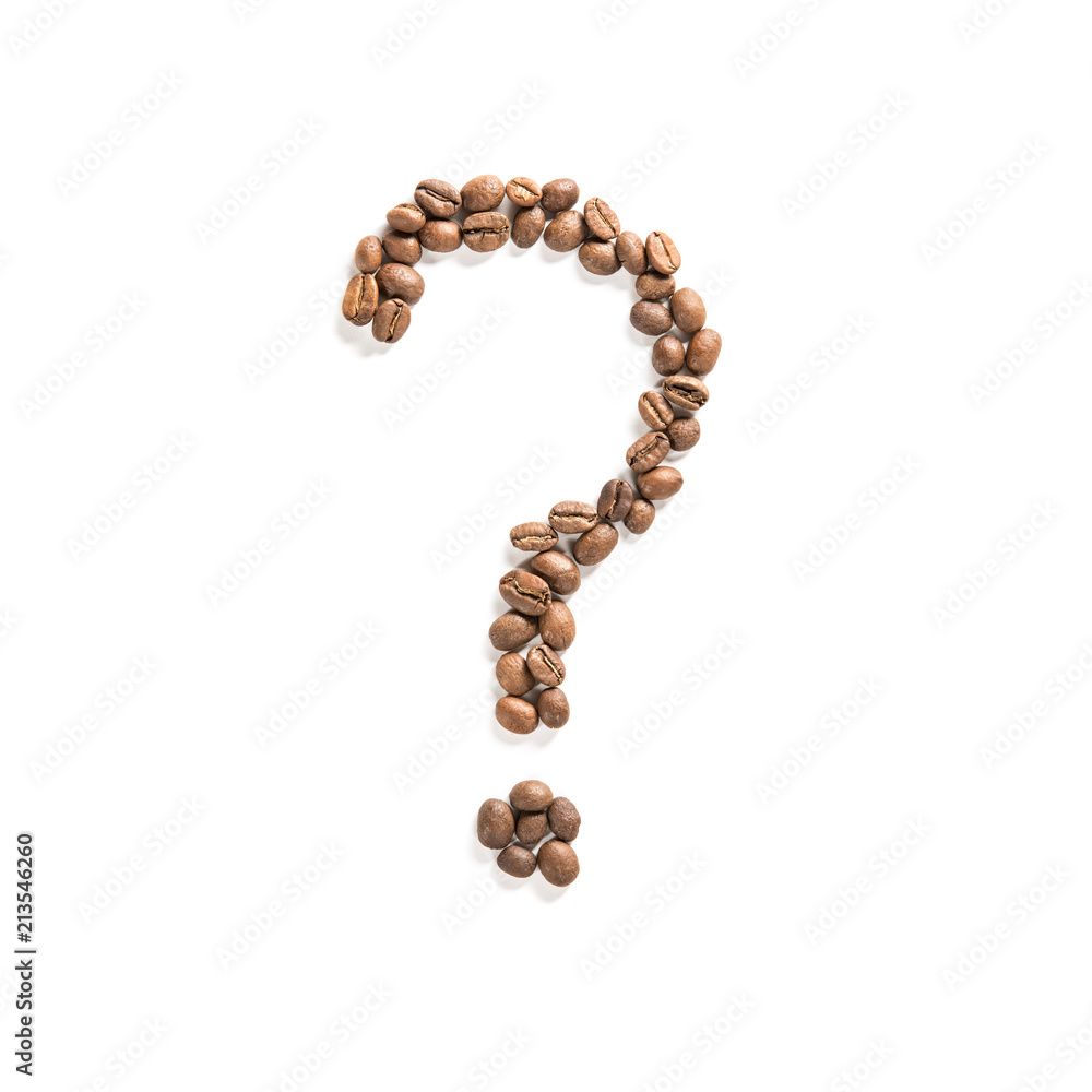 Coffee granules on white background in question sign shape Coffee granules on white background in question sign shape