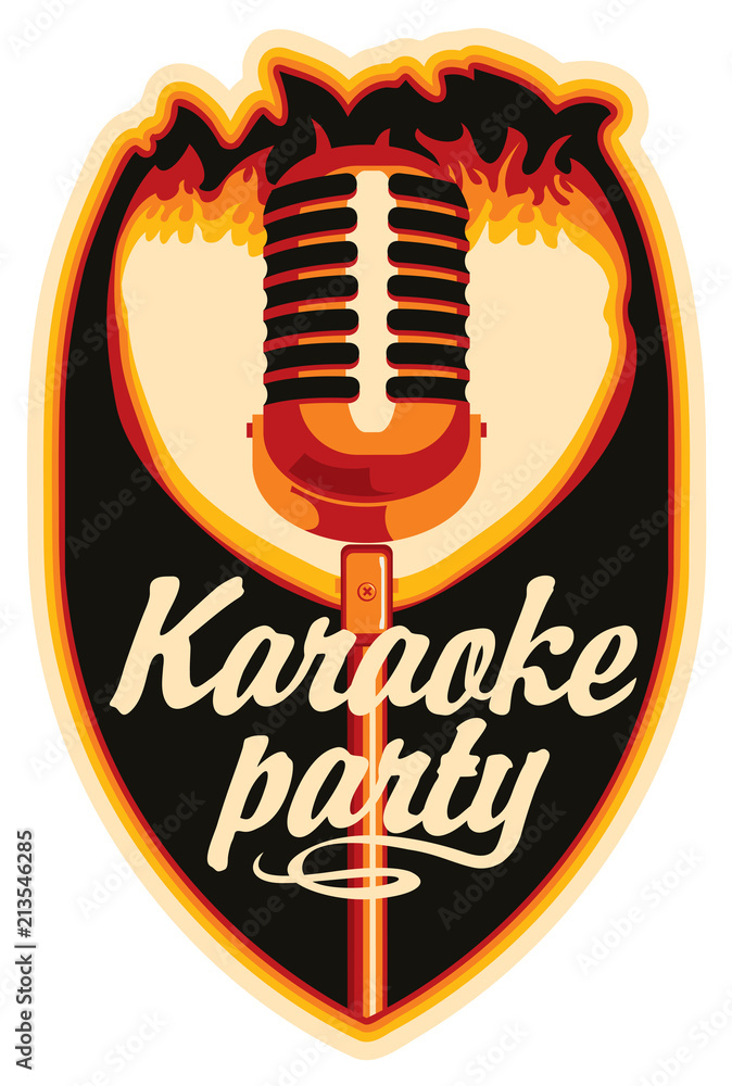 Sticker For A Karaoke Party With A Microphone And Fire Stock Vector | Adobe  Stock