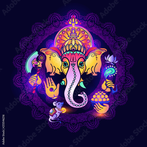 Hindu God Ganesha. Hand drawn tribal style. Vector.